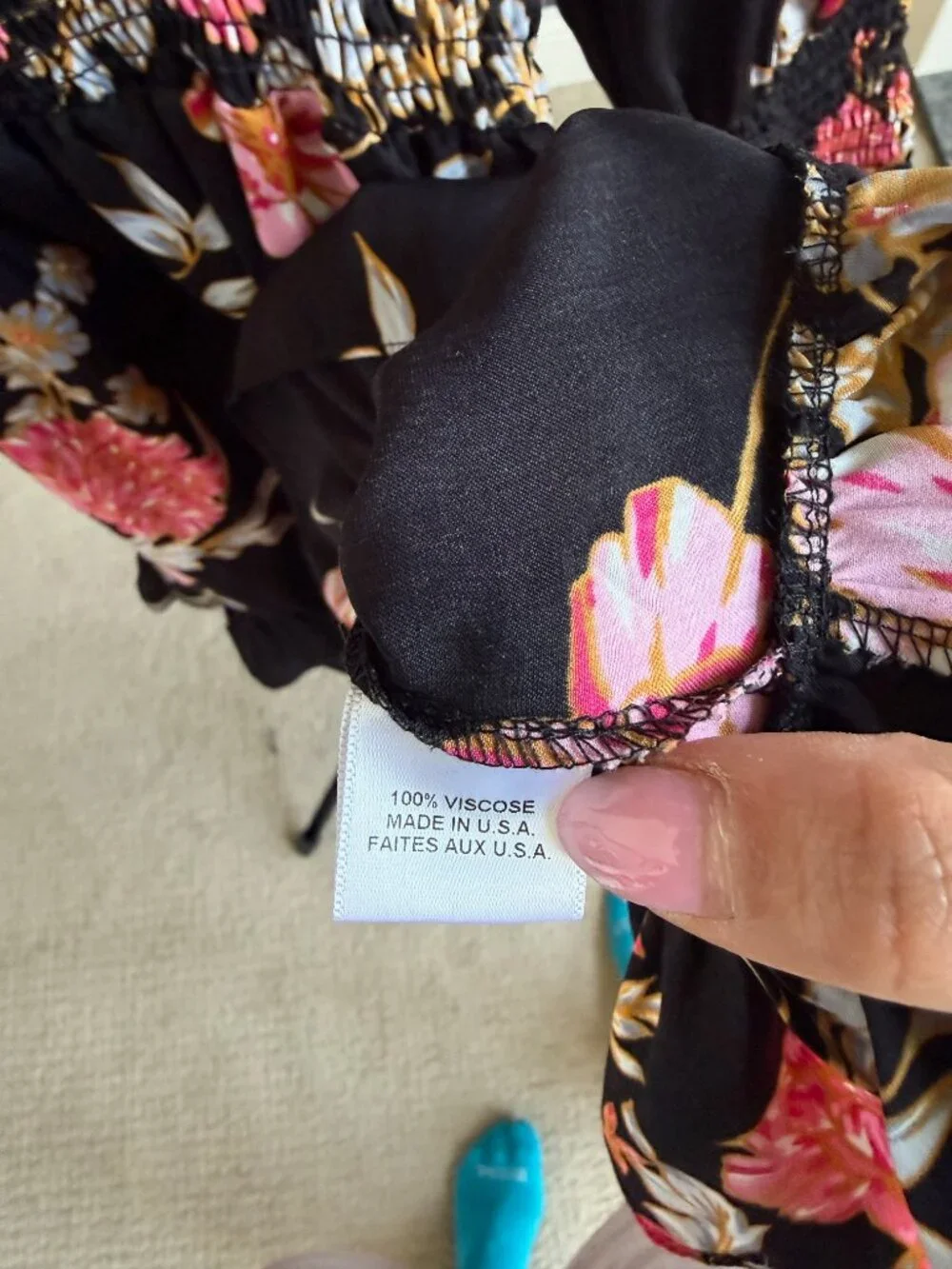 MISA Black Floral Smocked-Waist Mini Dress XS